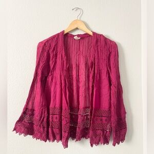 FREE PEOPLE | FP One Wine Crochet Trimmed Cardi